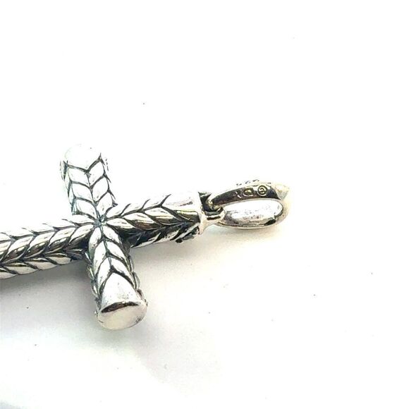 David Yurman Black Diamond Cross Pendant Sterling Silver Estate DY695 - Picture 3 of 7